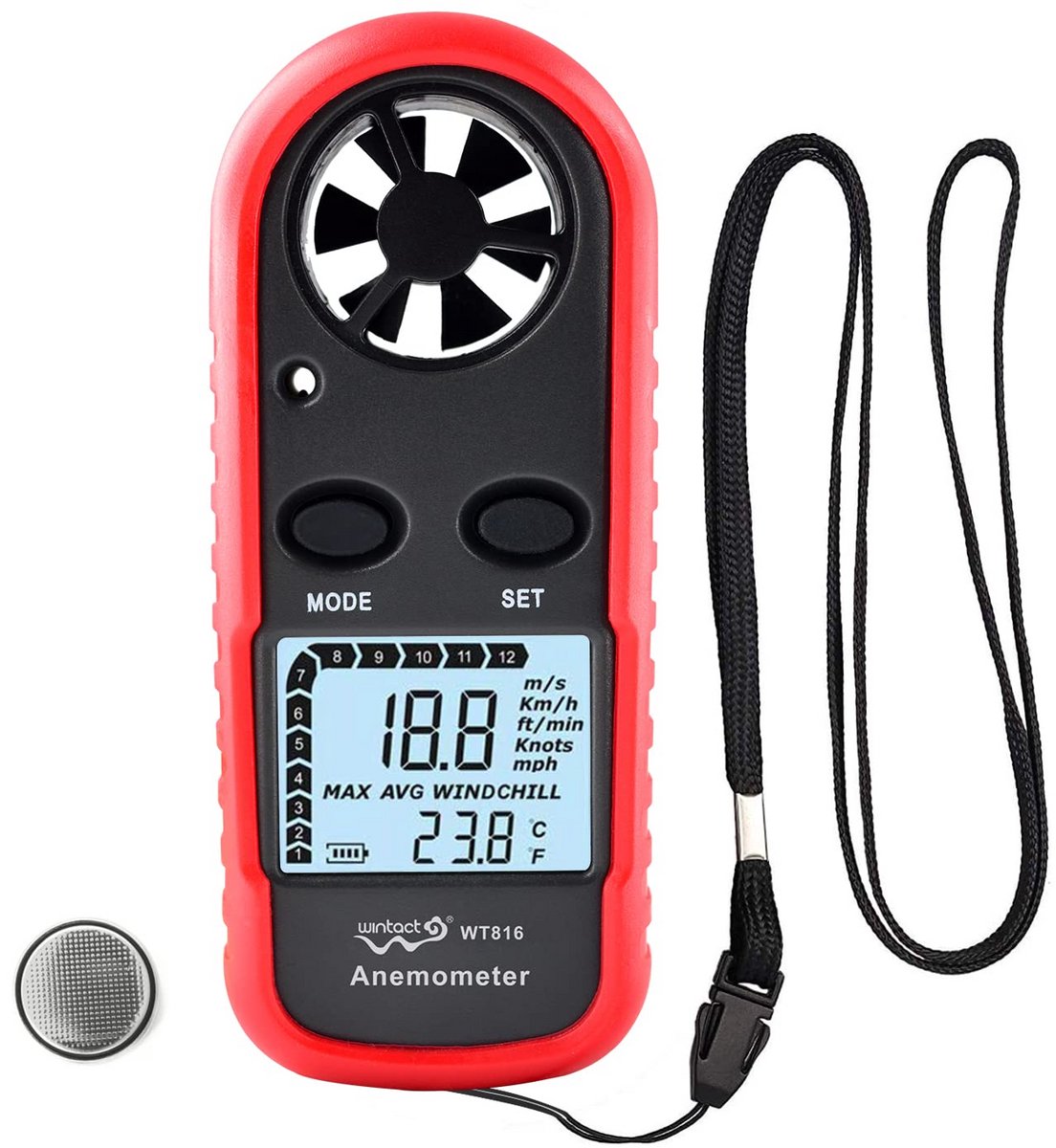 Digitale Handheld Anemometer voor Windsnelheid en Temperatuurmeting