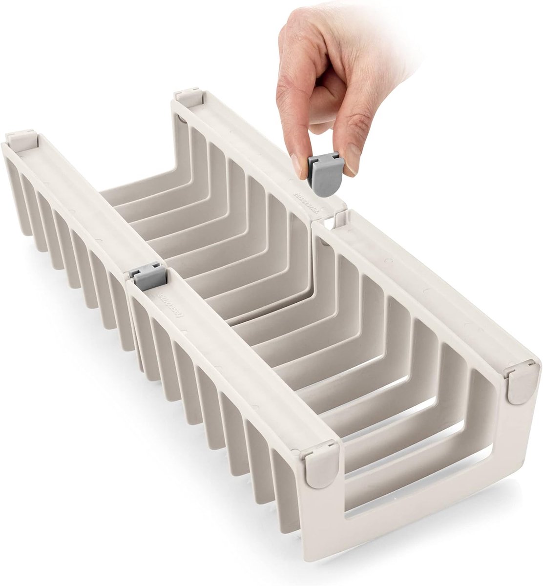 Famanu – Flexibele dekselhouder voor lade en kast, modulair keukenopbergsysteem in wit