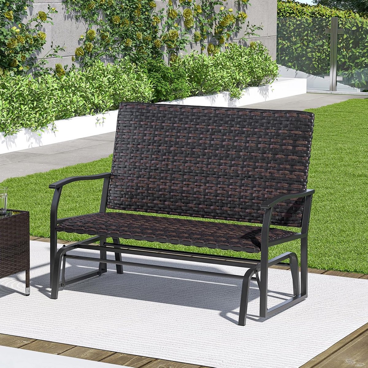 Luxe 2-zits Schommelbank voor Buiten - Weerbestendig Rotan Tuinbank met Metalen Frame