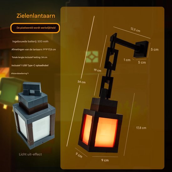 Ynkkvre - Pixelated Lantern Nachtlampje - 16-kleuren LED Wand Sfeer Nachtlampje met Afstandsbediening - Oplaadbare Nachtlamp, Monteerbare Tafellamp, Kostuum Cosplay Nachtkastje Lamp voor Kamerdecoratie voor Jongens van Ynkkvre — afbeelding 2