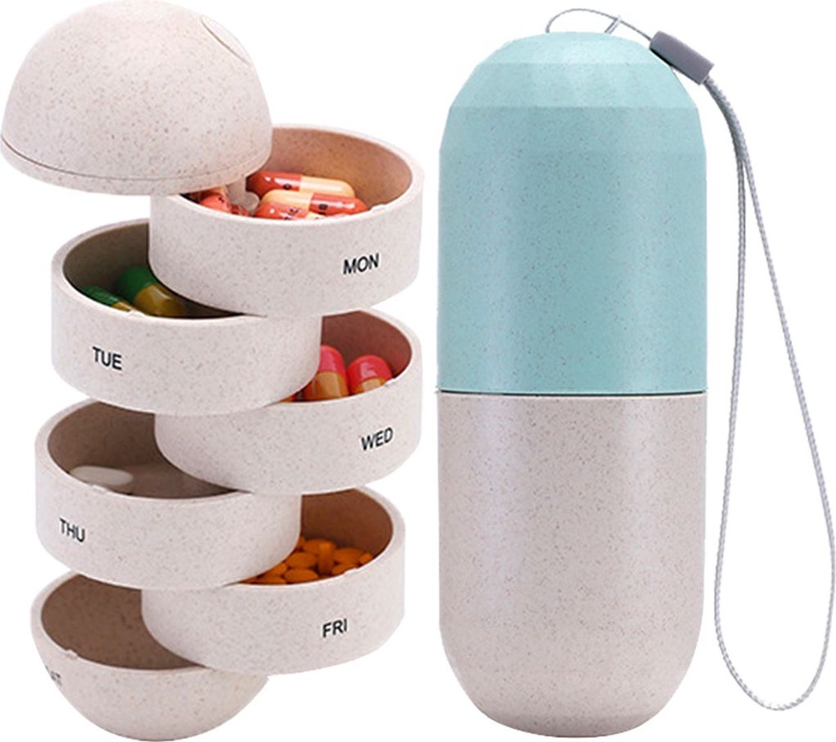Leuk pillendoosje voor 7 dagen, weekpillendoosje, water- en vochtbestendig, reispillendoosje, draagbaar ontwerp, geschikt voor het bewaren van vitamines