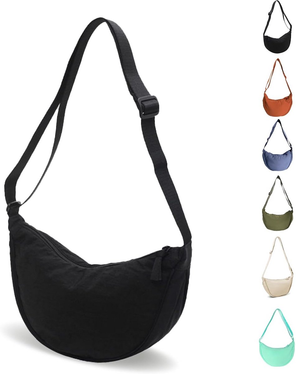 Nylon Halve Maan Tas Dames - Crossbody Schoudertas met Verstelbare Riem