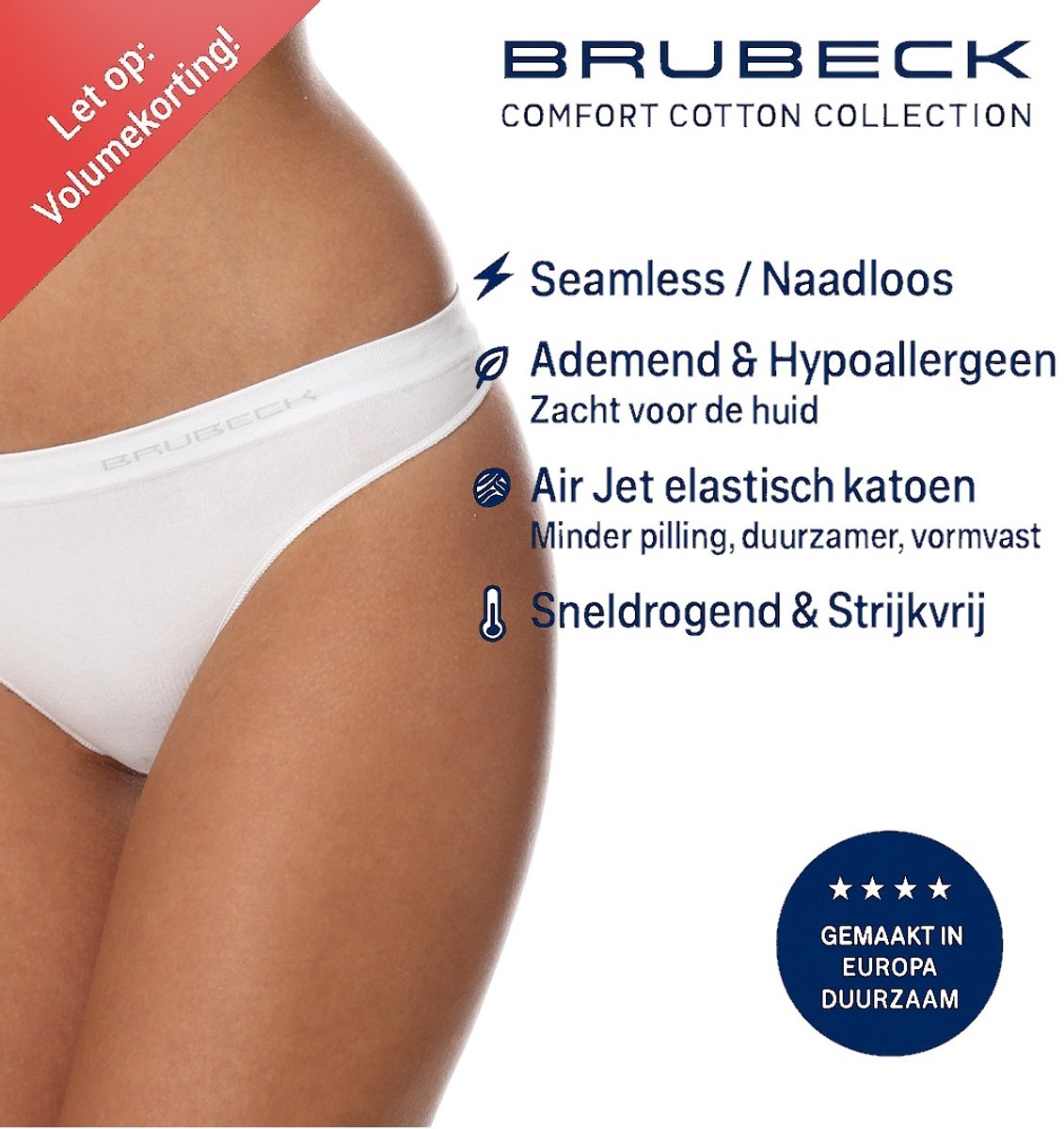 Brubeck Dames String – Naadloos (Seamless) Elastisch Katoen - Wit - XL