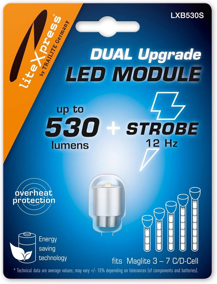LED Upgrade Module 530 Lumen met Stroboscoop voor Maglite Zaklampen (3-7 C/D-Cell)