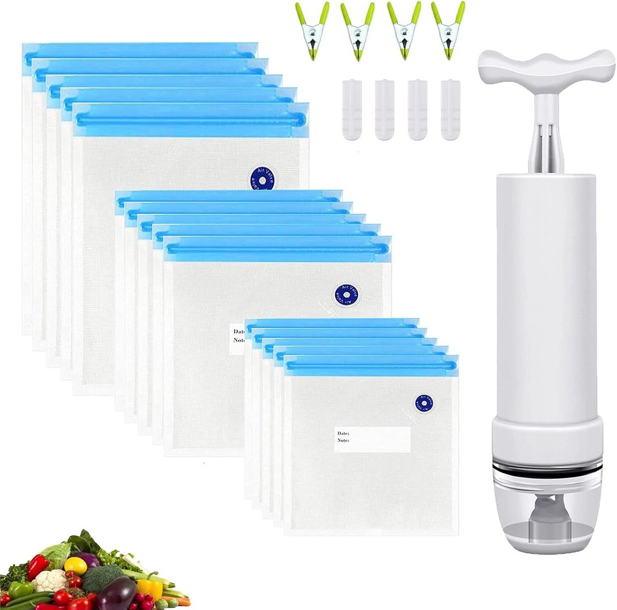 20 Herbruikbare Vacuümzakken Set met Handpomp voor Sous Vide & Voedselopslag