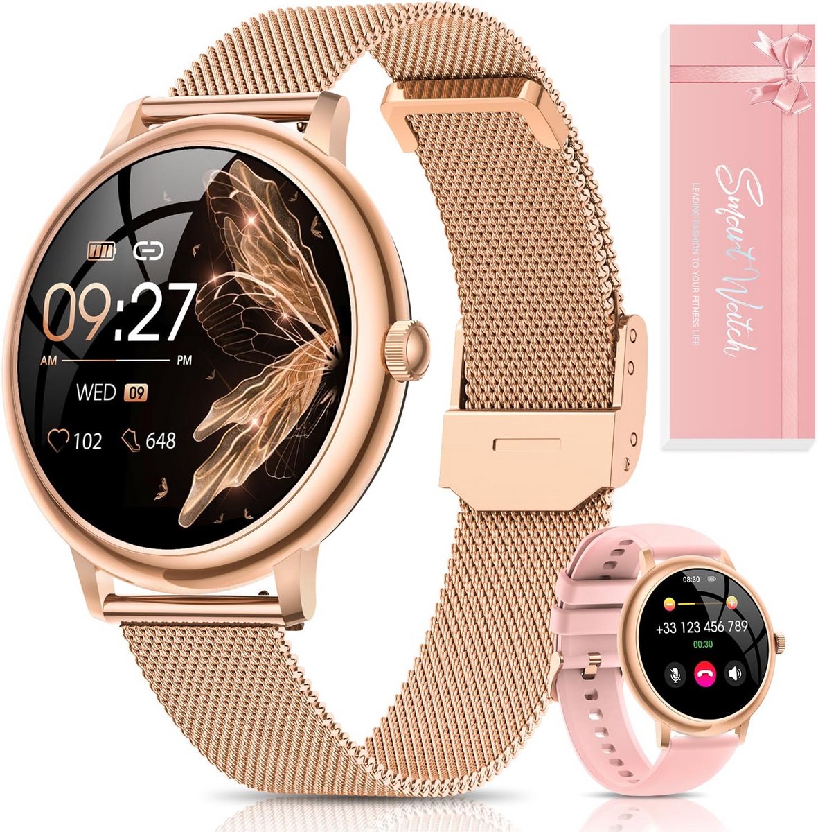 Slim Horloge Dames met AMOLED Scherm - Hartslag, SpO2, Slaap & Calorie Teller - Fitness Tracker voor iOS & Android
