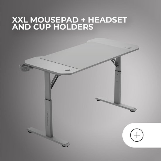 Ergonomisch In Hoogte Verstelbaar Gaming Bureau 120x60cm met XXL Muismat en Kabelmanagement - Wit van Merkloos — afbeelding 4