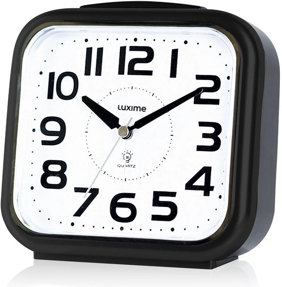 Luxime® - Wekker Analoog Zonder Tikgeluid - Senioren - Met Alarm - Slaapkamer - Zwart - Met verlichting!