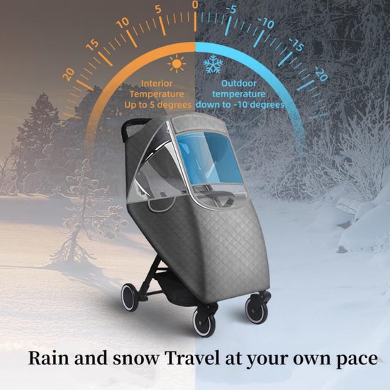 Regenhoes Kinderwagen - Winter Kinderwagen Regenhoes - Cover voor Kinderwagen - Universele Regenhoes Kinderwagen met Kijkvenster - Gewatteerde Weerbescherming - Winddicht en Warm - Waterdicht - bescherming tegen zon - Stof - Sneeuw - Grijs van Merkloos — afbeelding 3