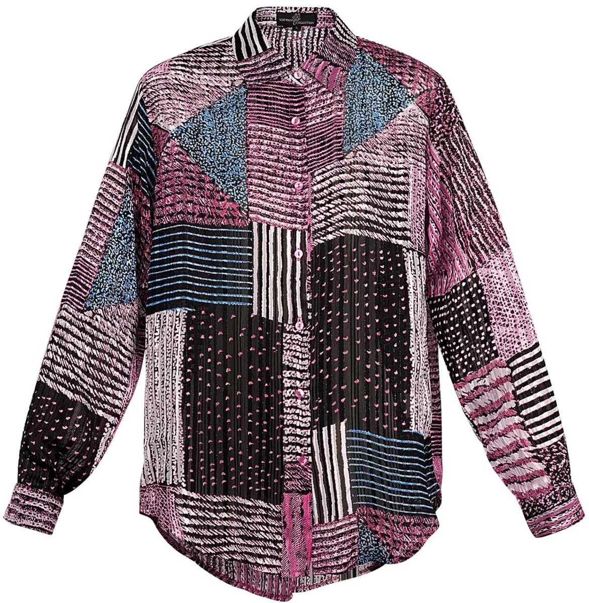 YWG - Polyester Vrouwen Overhemd Patchwork Patroon Lange Mouw - Roze - Maat S