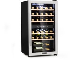 Klarstein Wijnkoelkast 2 Zones – Smalle Drankenkoelkast met Glazen Deur – Vrijstaande Wijnklimaatkast – UV-Bescherming – Temperatuur 5-22 °C – Capaciteit 29 Flessen - 80L 43 cm - Wijnkast - Wine Cooler - Wine Fridge