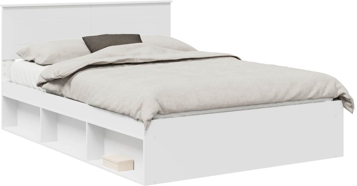 Tweepersoonsbed | Dubbelbed | Volwassenenbed | Bedframe met hoofdeinde Wit 140 x 200 cm Bewerkt hout