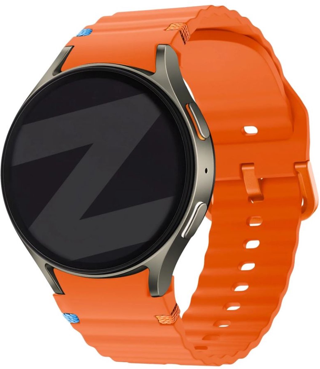 Horlogebandje - Smartwatch bandje - Watchband - Geschikt voor Samsung Galaxy Watch 7 (40 & 44mm) / 6 Classic (43 & 47mm) / 5 (Pro) / 4 (Classic) / FE - Siliconen Wave - Oranje - Jonyx