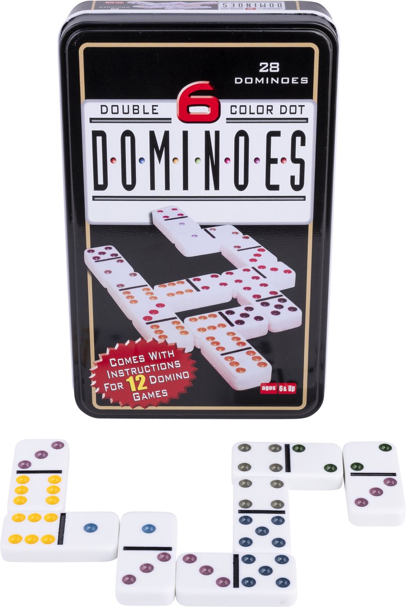 Domino Dubbel 6 – 28 Stenen met Gekleurde Ogen – Compact Blik – Klassiek Spel voor Thuis – Strategisch Familiespel - Engelhart — afbeelding 3