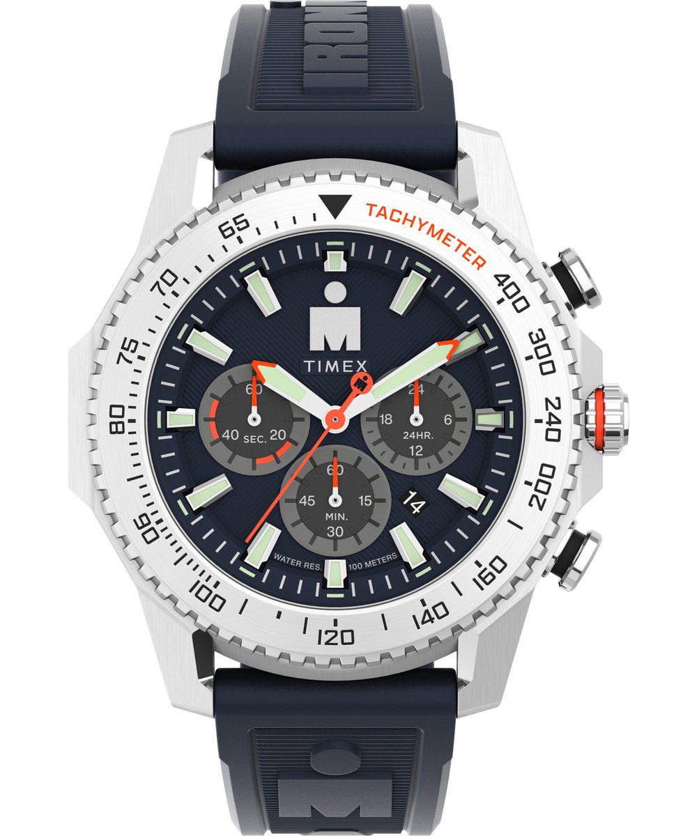 Timex Ironman Finisher Adrenaline Quartz Analog Chronograph Watch Blauw Case: 100% Stainless Steel | Armband: 100% Polyurethane 48 TW2W55500AJ