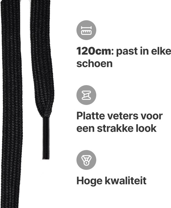 Zwarte platte veters, 120cm, voor een strakke look.