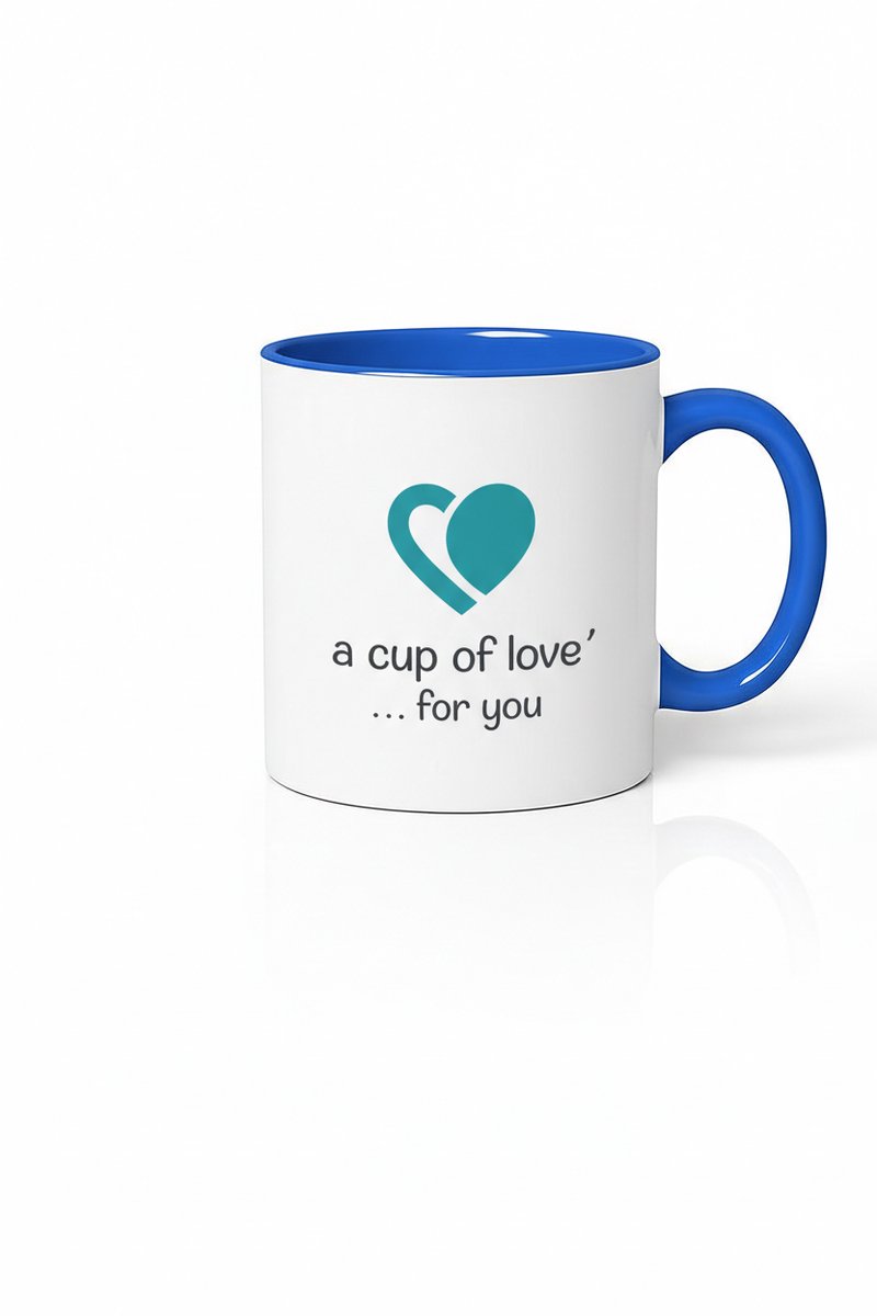 Mok 'A Cup of Love ... for you' met Hart Design - Wit Blauw Liefdesmok Cadeau