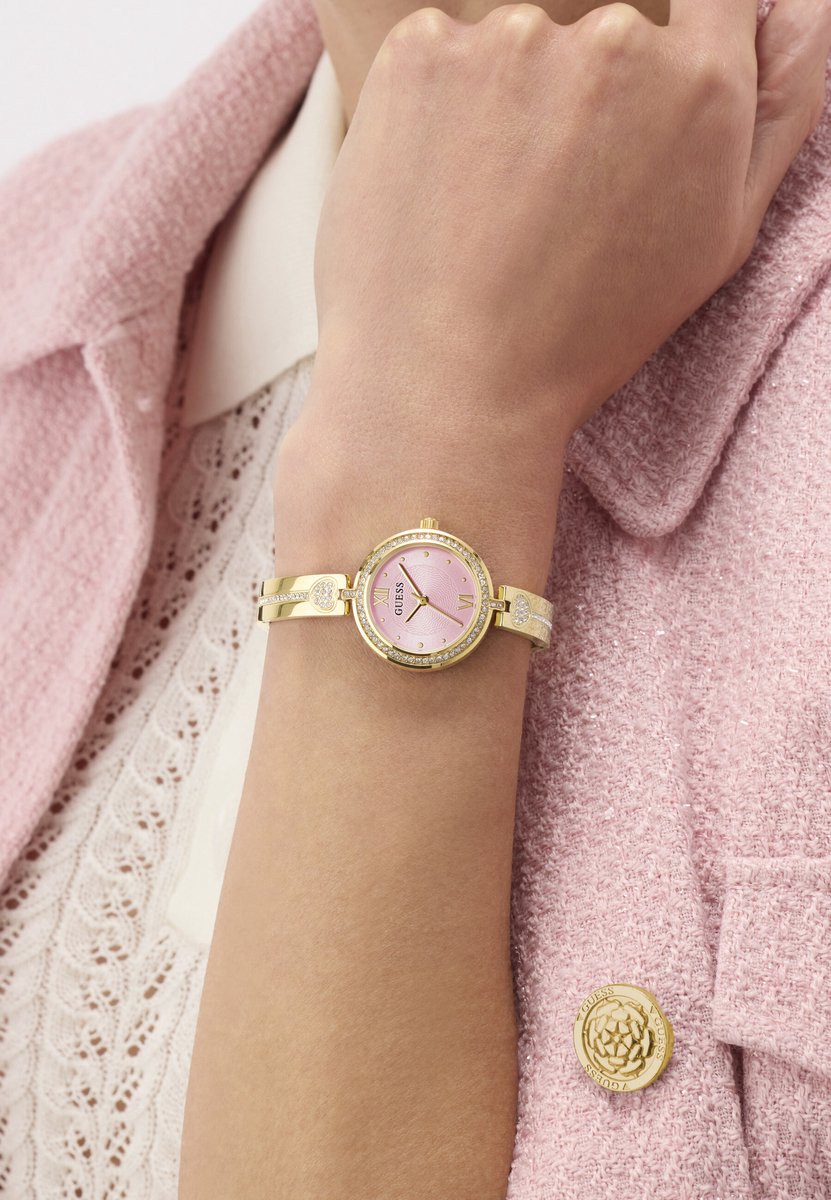 Guess Lovey Quartz Analoog Horloge Goudkleurig Kast: 100% Gerecycleerd Kunststof | Armband: 100% Gerecycleerd Kunststof 27 mm GW0655L4, GW0655L5