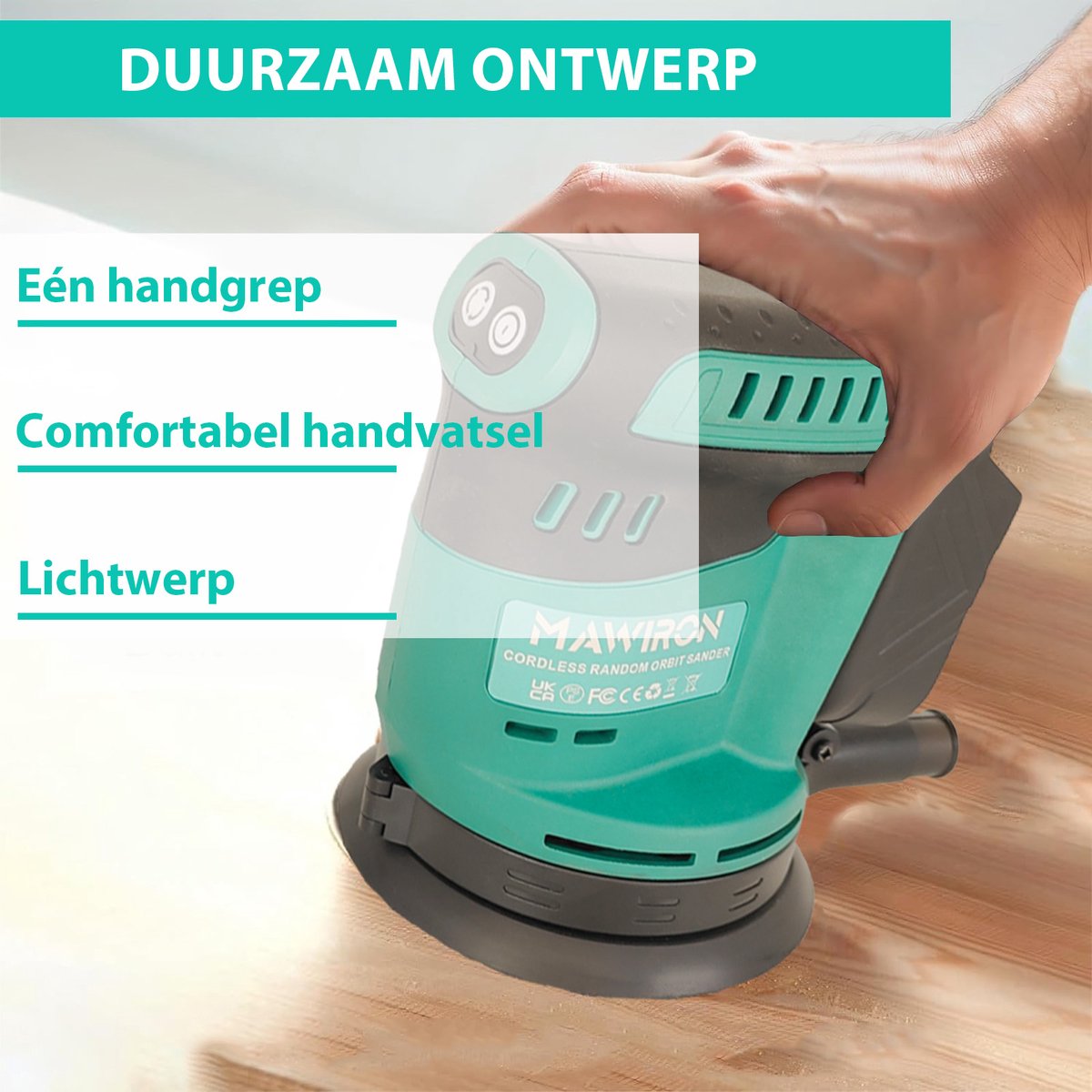 Draadloze orbitale schuurmachine, 125mm, met 12 schuurbladen, 3 snelheidsstanden (7000-15000 tpm), ideaal voor doe-het-zelf projecten, afschuren en afwerken van hout, batterij niet inbegrepen – foto 2