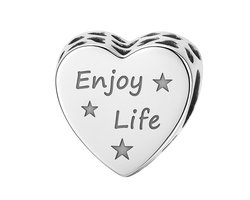 RomyStones – Hart Bedel – Enjoy Life – 925 Sterling Zilver – Voor je Bedelarmband - Cadeau