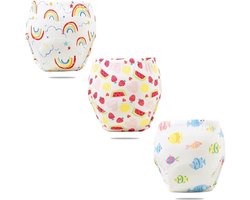 Set van 3 babyluiers voor jongens en meisjes, wasbare trainingsbroekjes, geschikt voor baby's van 1-5 jaar, Meerkleurig-1, maat 90 (Minder dan 9 kg).