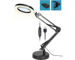 Loeplamp met LED Verlichting - Looplamp - Vergrootglas Loep - Met Standaard en klem en adapter [complete set]