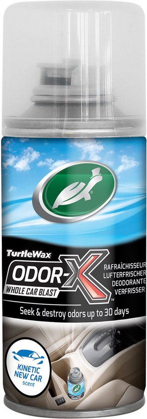 Turtle Wax Odor-X Whole Car Blast bus, met 'New Car' geur.