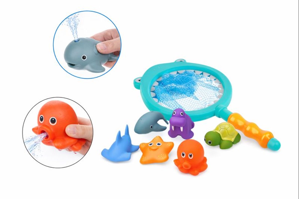 Goodz4All Badspeelgoed Badspeeltjes 6 stuks Schepnet Haai - Squeeze Set