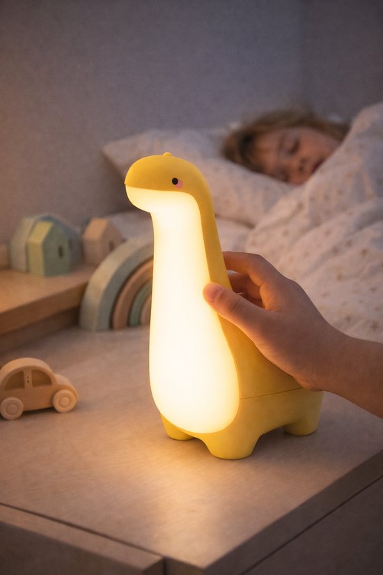 Nachtlamp - Dinosaurus - Geel - Oplaadbaar - Touch Dimbaar - Warm Licht van Merkloos — afbeelding 4