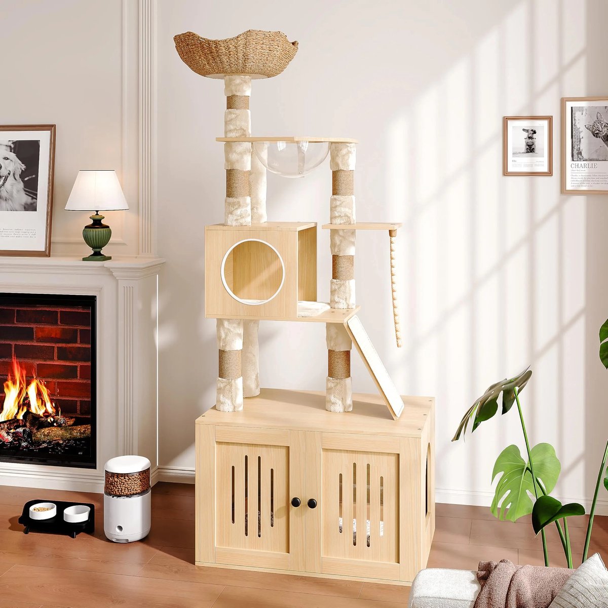 LeeuwenChoice® Katten Krab Paal Beige - Katten Toren - 170cm Hoog - Met Huisje - Design Kast - Vitrinekast - Kattenmeubel - Met Kattenspeeltjes