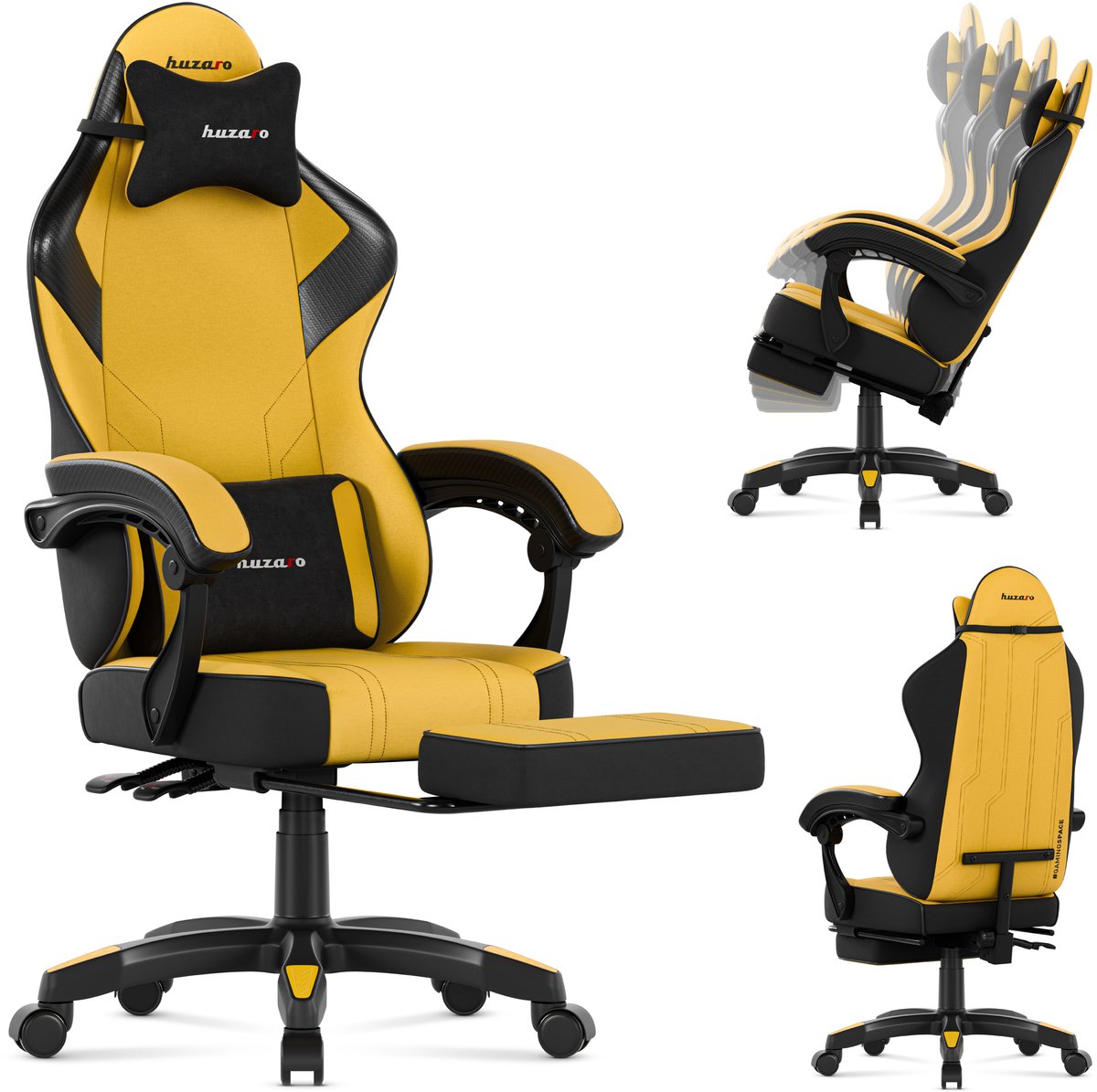 Huzaro Force 3.7 Ergonomische Gamestoel met Voetsteun - Comfortabele Bureaustoel - Geel/Zwart