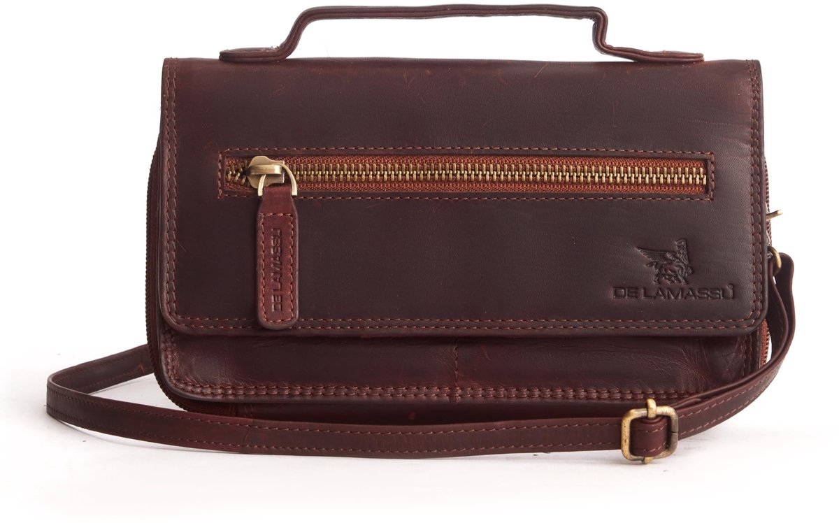 DE LAMASSU® (Marina) dames crossbodytas van echt leer – portemonnee met RFID-bescherming, 14 kaartvakken, telefoonvak, schouderriem, geschenkverpakking – 21 × 12 cm