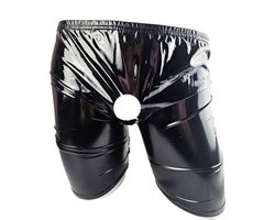 BamBella ® - Boxer short - Maat S/M - Datex Zwart korte brok (Latex en stof SM kleding BDSM met rits erotische heren kleding ondergoed lingerie onderbroek zwart