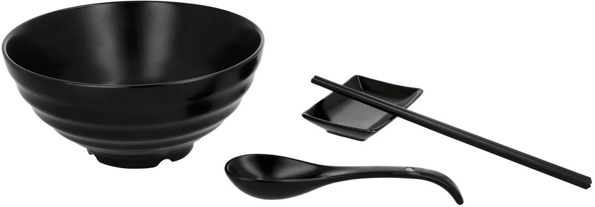 SILVERCREST Ramen noodles set 4-delig zwart - kom, eetstokjes, lepel en dipschaaltje