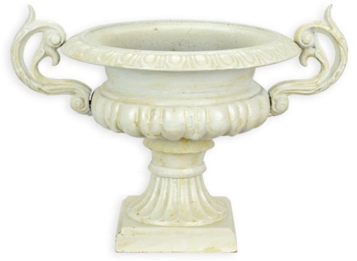 Gietijzeren oorvaas - Franse vaas - wit - tuindecoratie - 26,1cm hoog