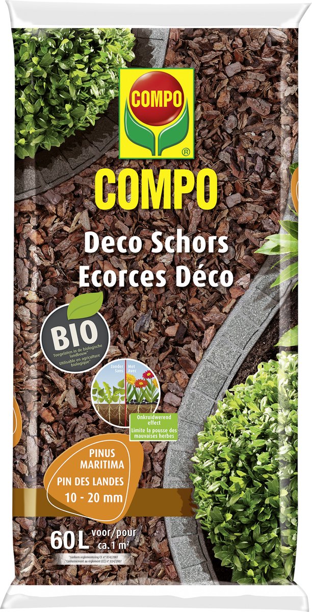 COMPO Deco Schors - kwalitatieve bodembedekker voor bloemperken - voorkomt onkruid - kaliber 20-40 mm - zak 60L