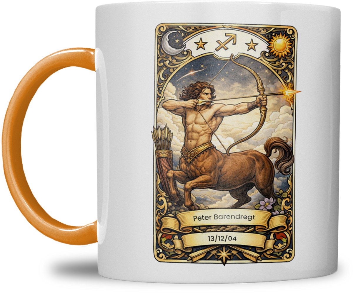 Sterrenbeeld mok - Boogschutter - Oranje - Tarot mok - Gepersonaliseerd met naam en datum