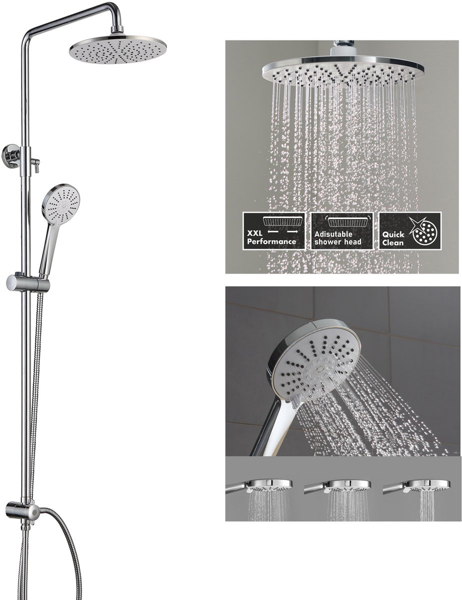 CECIPA Douchesysteem Chroom - Regendouche Roestvrijstalen Doucheset - Handdouche met 3 Functions - 150CM