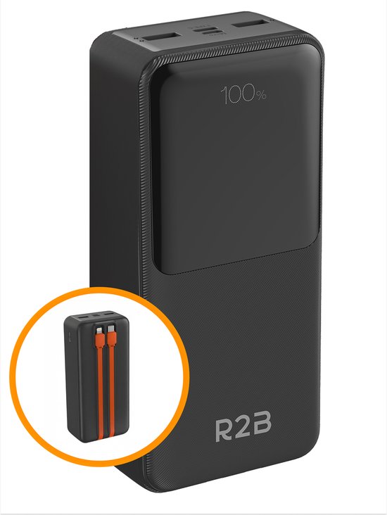 R2B Powerbank 30000 mAh met Ingebouwde Oplaadkabels - R2B - €44,95