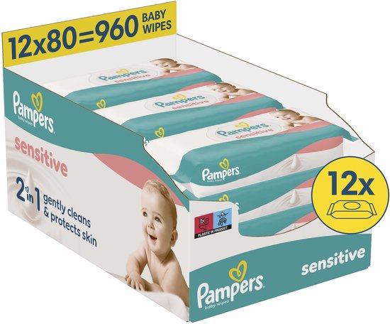 Pampers Sensitive - Lingettes Pour Bébé - 12 Paquets De 80 Lingettes = 960 Lingettes
