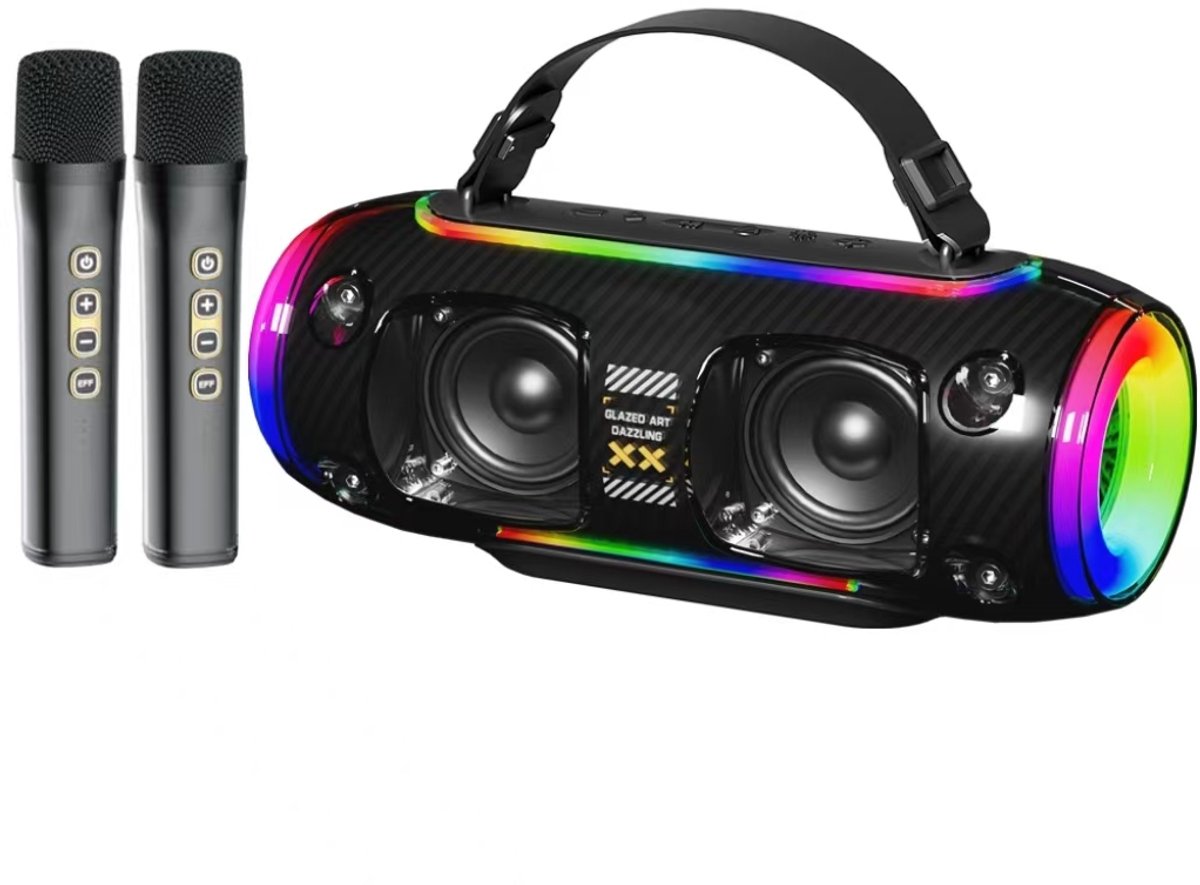 Bluetooth Speaker -Bluetooth Speaker Draadloos -Portable Bluetooth Speaker - Lichteffecten - Muziek Box - AUX - TWS mobiele koppeling-Twee microfoons-Zwart-Party Speaker – Geschikt voor Feest, Camping & Thuis