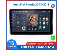 Awesafe 8-Core V1PRO 4+64GB Autoradio - Geschikt Voor Fiat Panda 2003 t/m 2012 - Draadloze Carplay Android Auto - Touchscreen - GPS Navigatie 4G WiFi - Bluetooth Radio - 2003 2004 2005 2006 2007 2008 2009 2010 2011