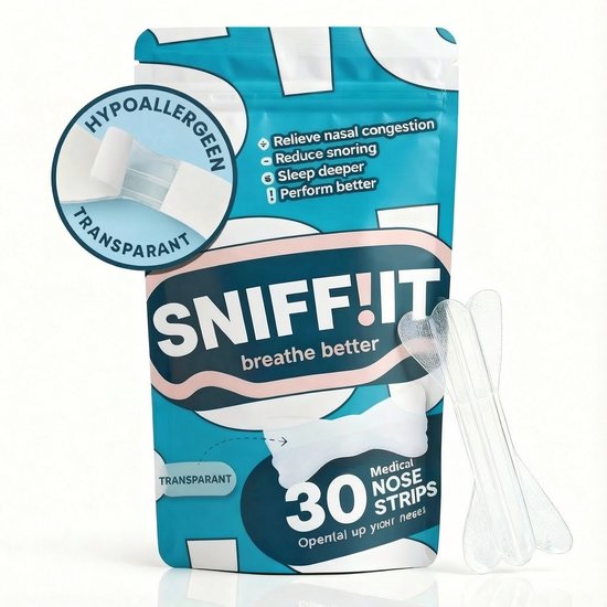 Sniffit® Transparante Neusstrips - 30 stuks - Geen verstopte neus meer - Neuspleisters - Neusspreider - Anti snurk strips - Zacht voor de huid - Hypoallergene lijm - Beter slapen