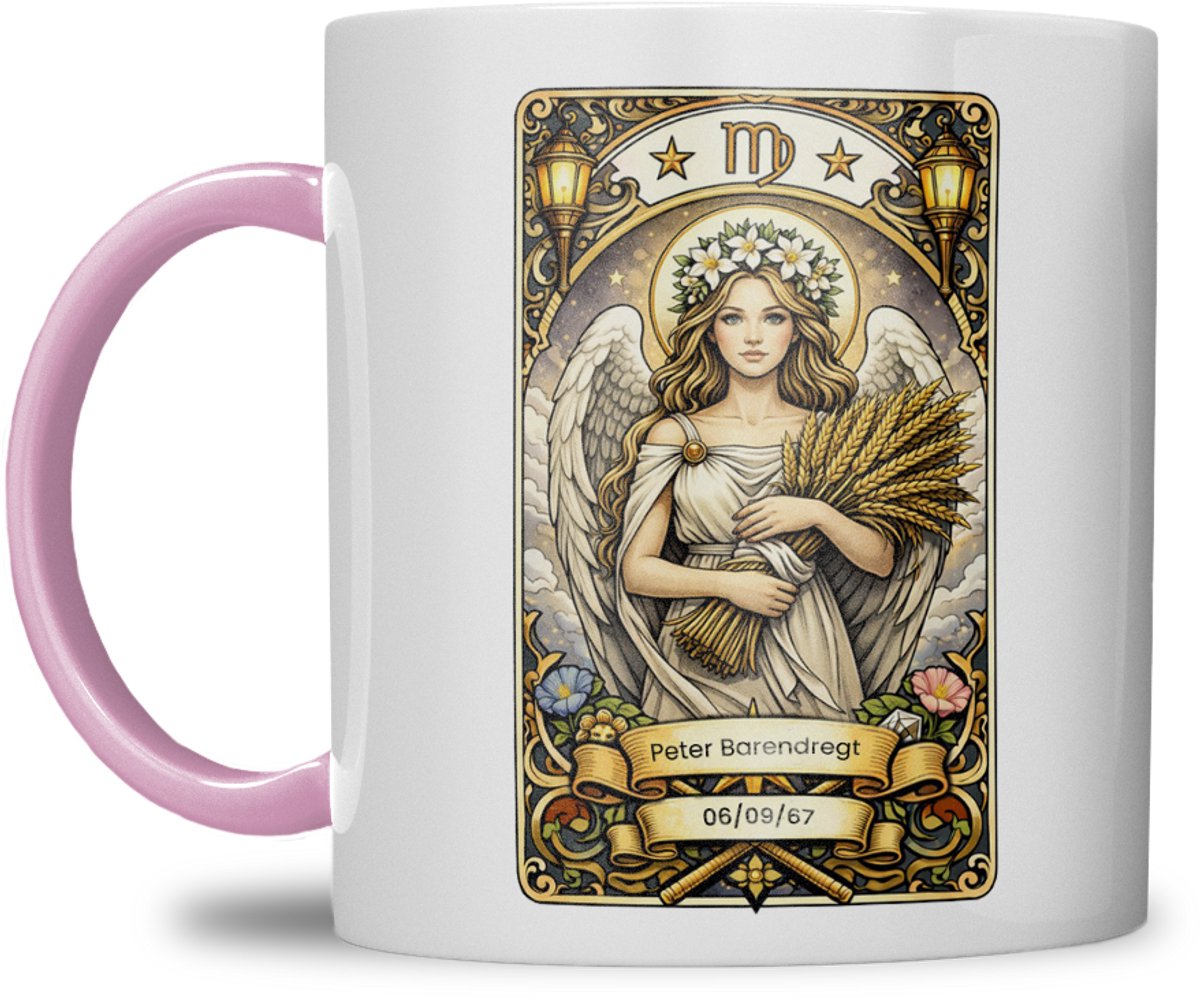 Sterrenbeeld mok - Maagd - Roze - Tarot mok - Gepersonaliseerd met naam en datum