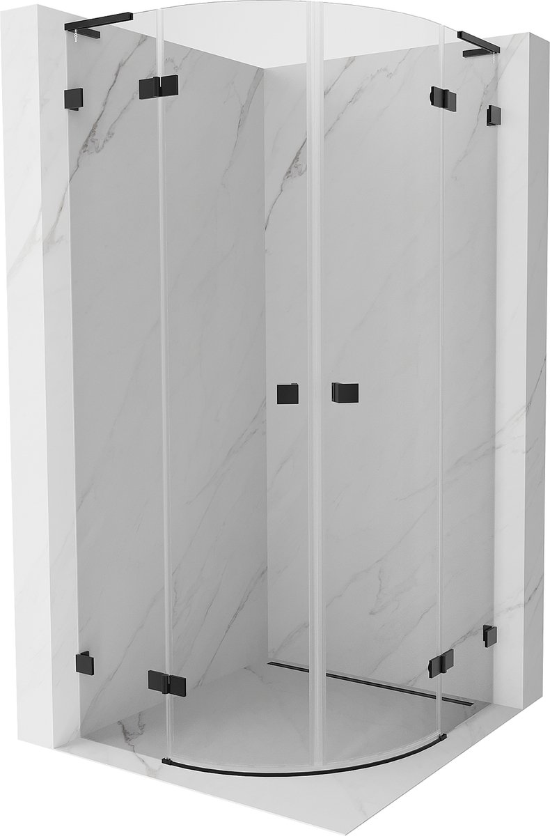 Mexen Lunar L halfronde douchecabine scharnierend 100 x 100 , transparant, zwart - 833L-100L-100P-70-00
