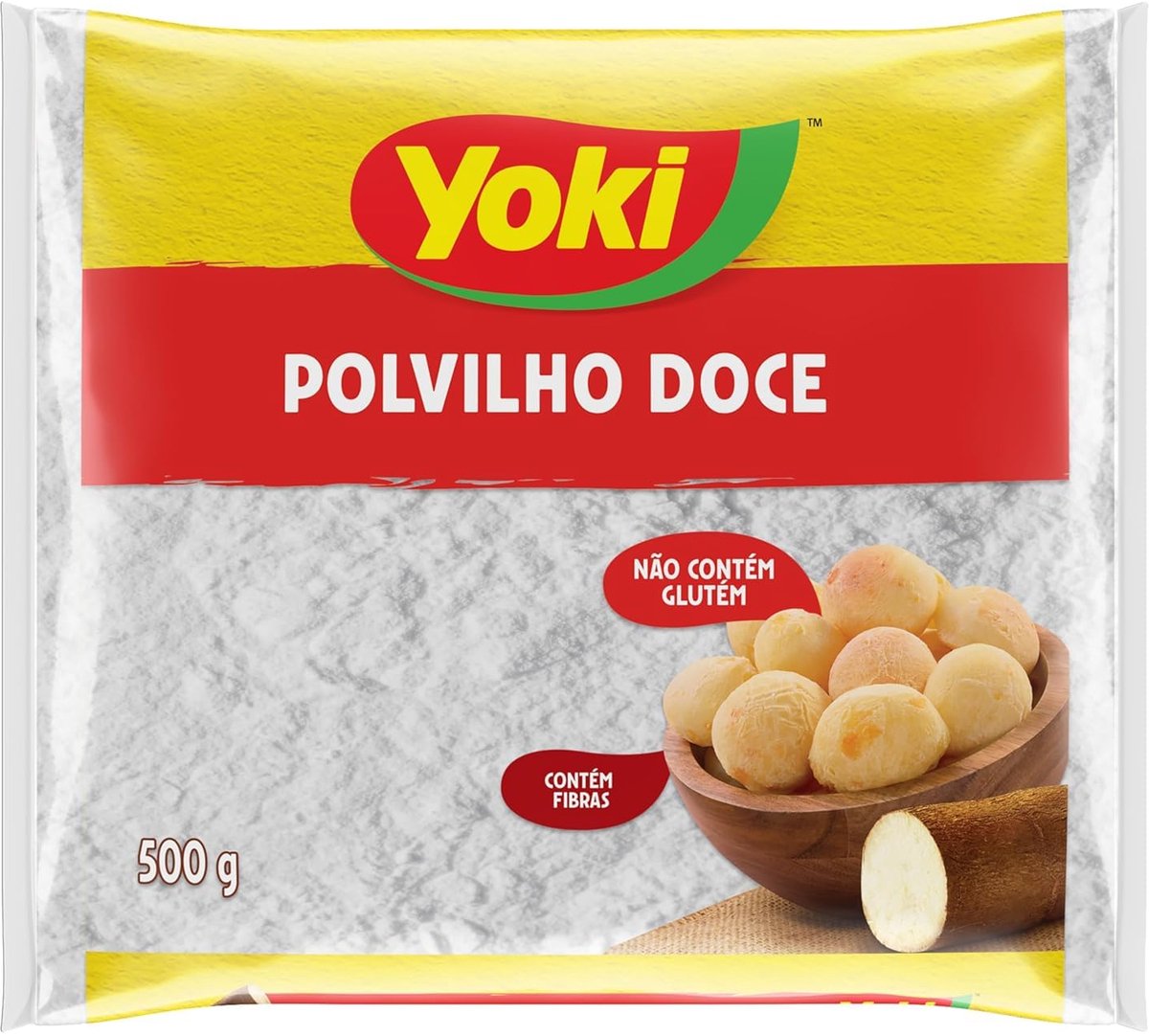 Polvilho Doce Yoki 500 g – Zoete Cassavemeel Glutenvrij | Fijn Tapiocameel voor Bakken & Binden | Ideaal voor Desserts, Brood, Gebak & Authentieke Pão de Queijo | Braziliaanse Oorsprong met Kajal Sticker