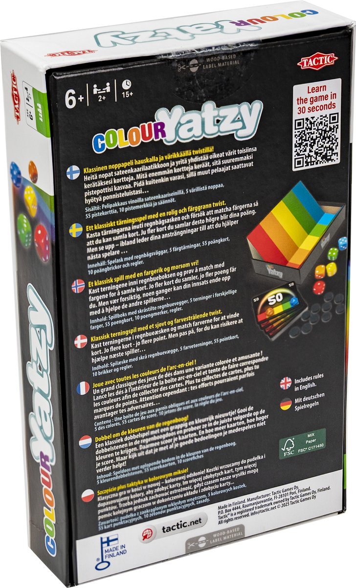 Tactic Colour Yatzy – Dobbelspel – Kleurrijk Familiespel – Met Regenbooginlay en QR Uitleg – Vanaf 6 Jaar – 2 of Meer Spelers — cadeau in Spellen & Speelgoed - foto 8