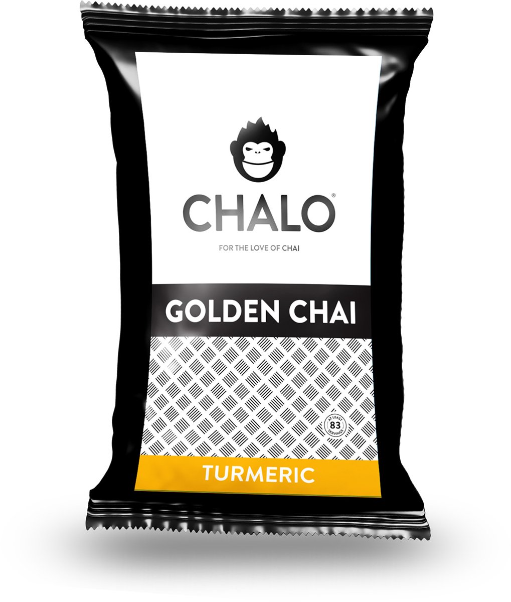 CHALO Vegan Golden Chai - Indian Chai Latte - Kurkuma - 1KG Navulzak (+maatschepje) - Authentieke Indische Kruidenmix - Vegan & Barista Ready - voor 80 Chai Lattes