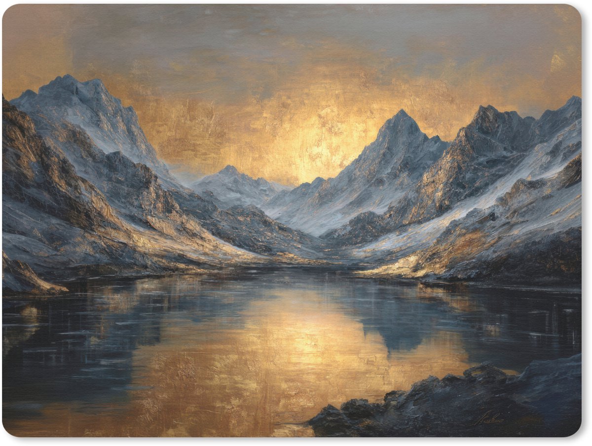 Muismat 23x19 cm - Mousepad Berglandschap met Gouden Zonsondergang - Muismatten