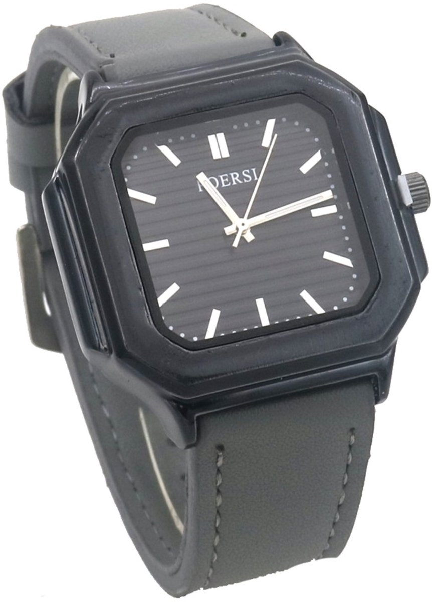 Horloge - quartz - PU band - zwart-grijs